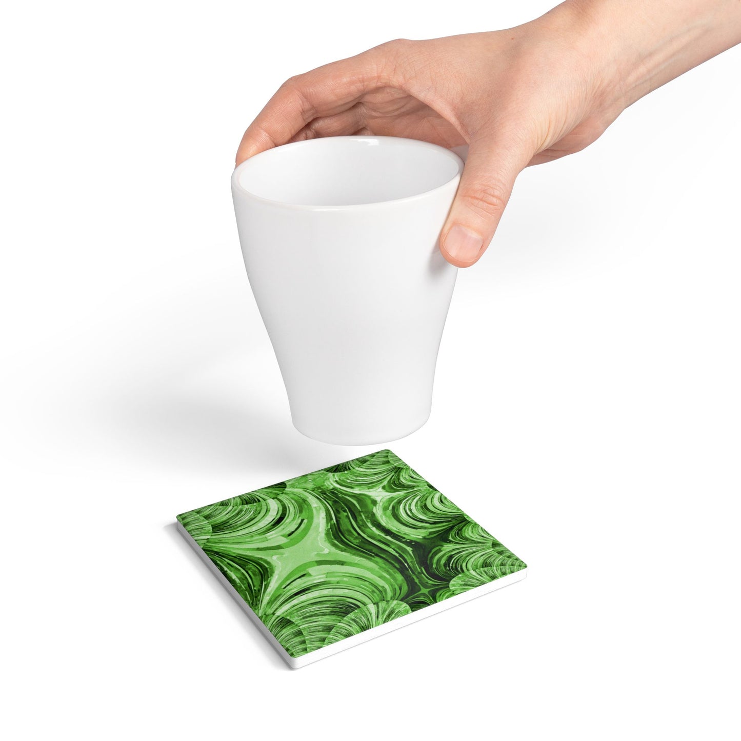Uzi Spiral Mint Pastel 4" x 4" Square Ceramic Coaster
