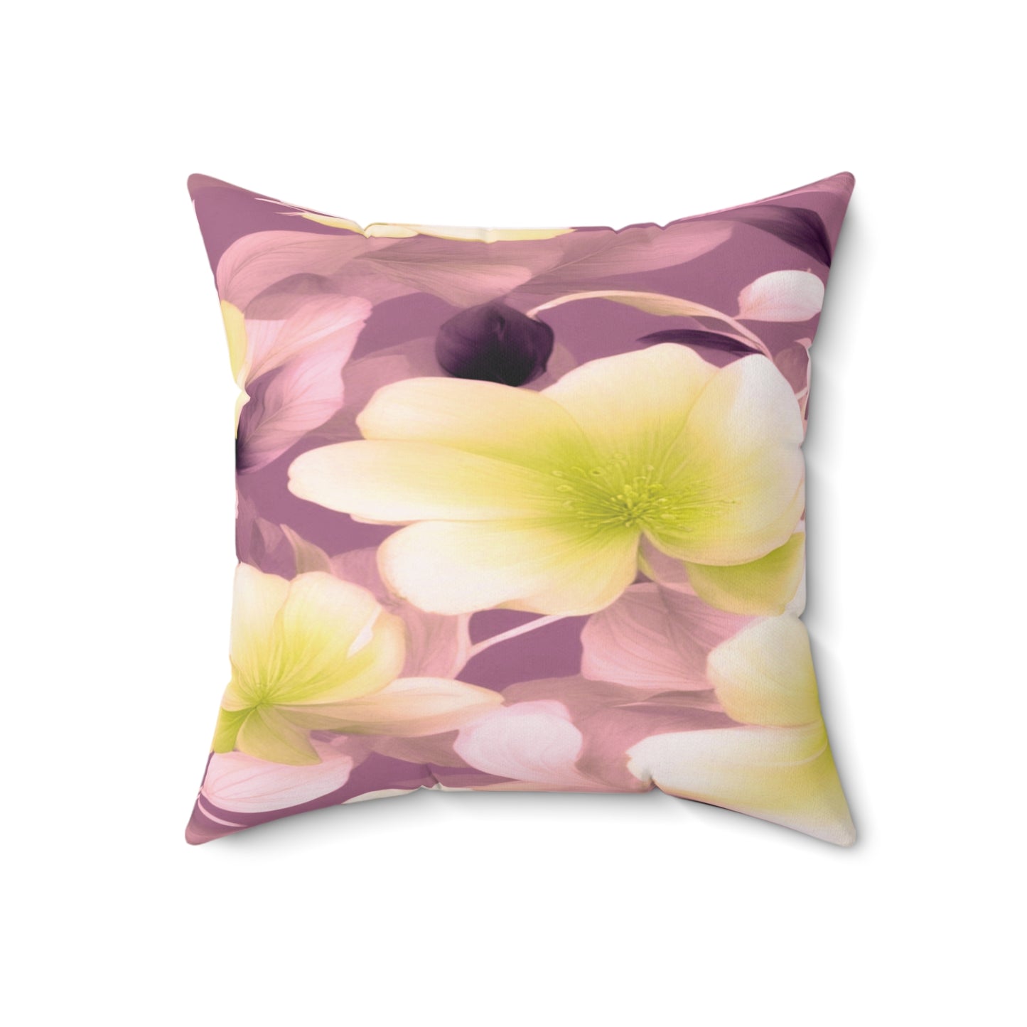 Lemon Blossom Floral Bunch Faux Suede Square Pillow, 18" x 18"