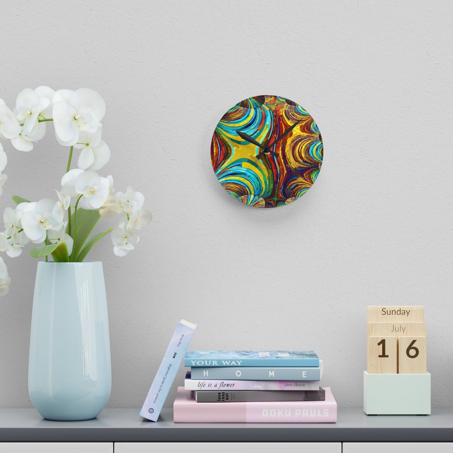 Uzi Spiral Alpha Acrylic Round Wall Clock, 8" x 8"