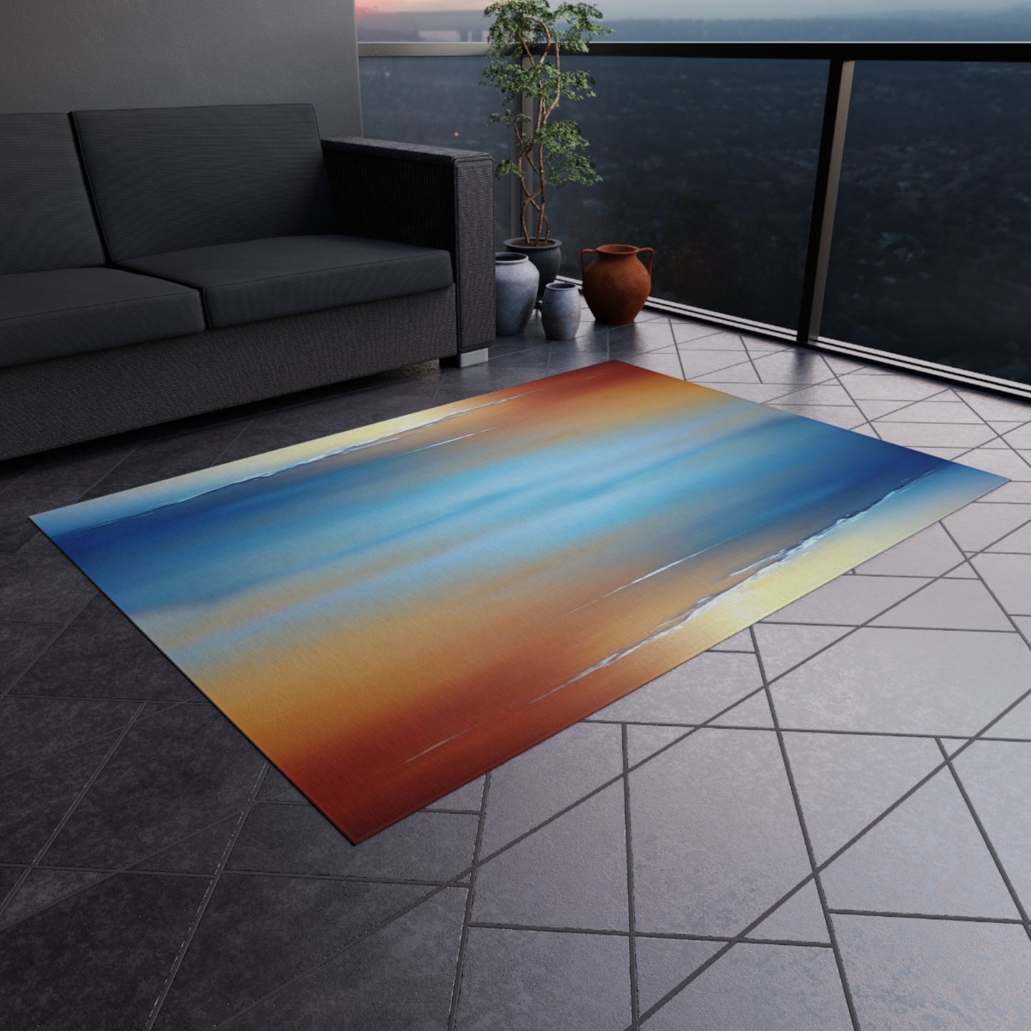 Blue Sea Red Orange Fog Outdoor Rug, 60" x 84"