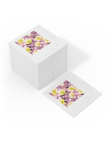 Lemon Blossom Floral Bunch White Coined Napkins, 4.8" x 4.8"
