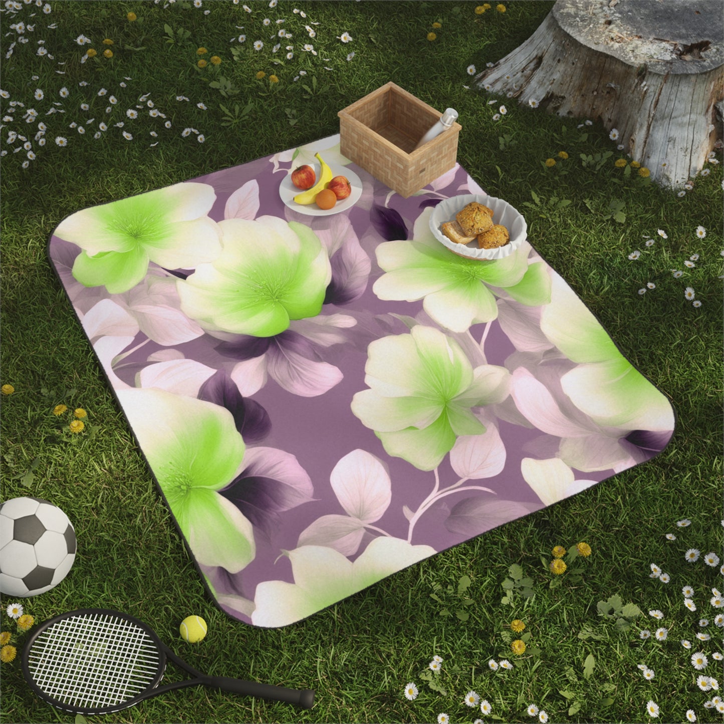 Lime Lavender Floral Bunch 61" × 51" Picnic Blanket
