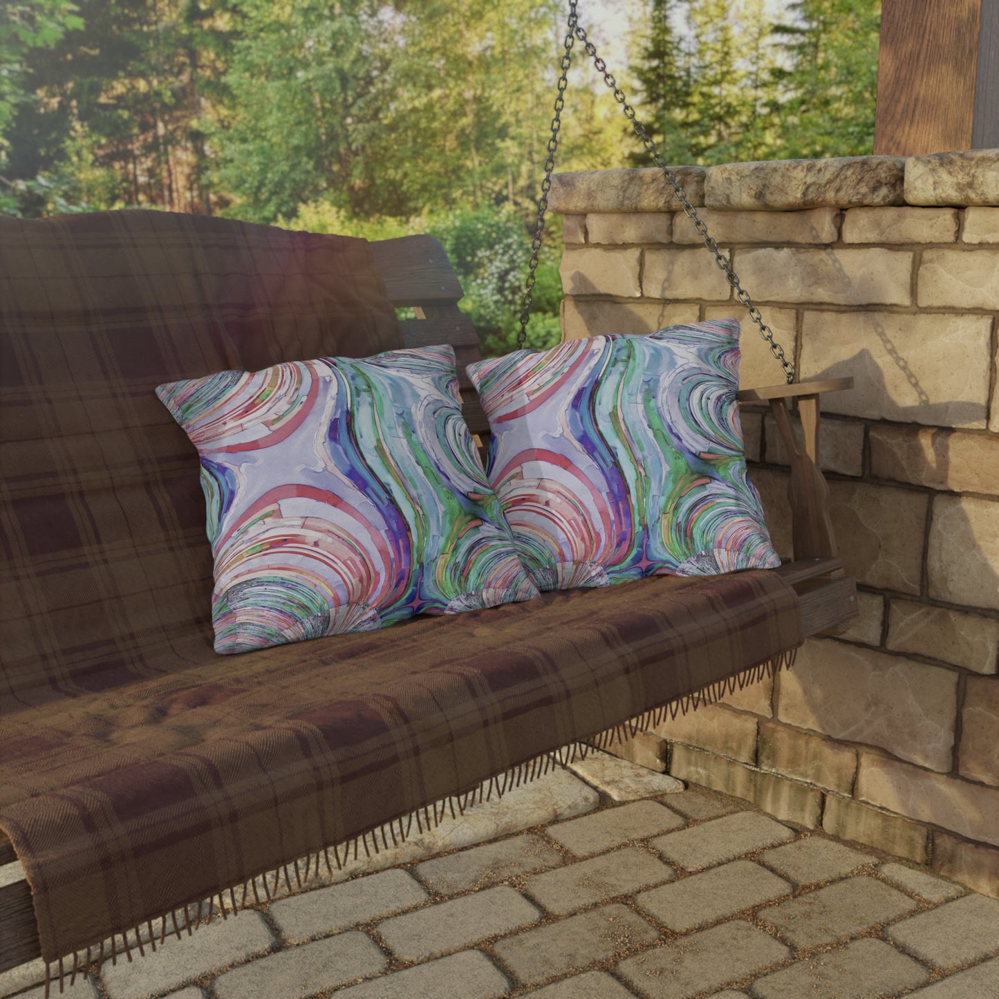 Uzi Spiral Pastels Outdoor Pillow, 18" x 18"