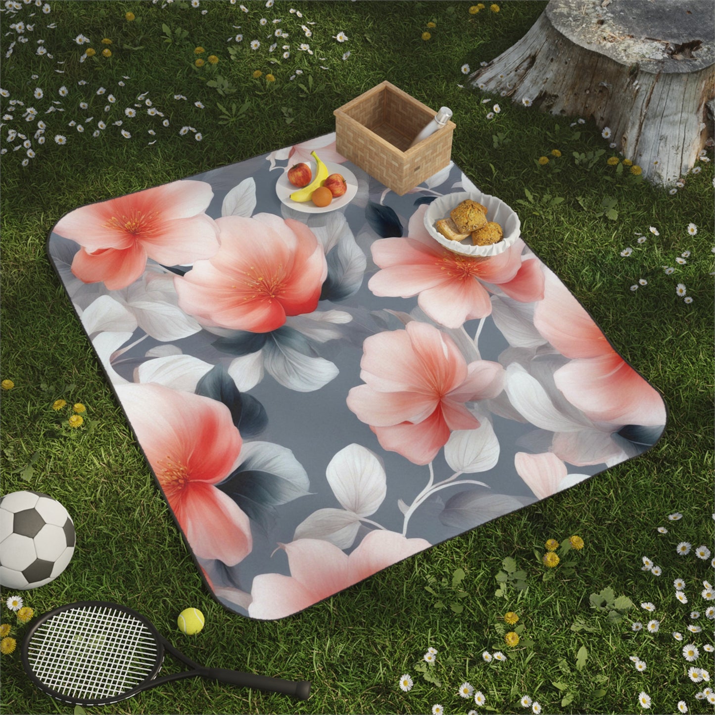 Red Blossom Floral Bunch 61" × 51" Picnic Blanket
