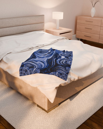 Uzi Spiral Deep Blue Velveteen Plush Blanket, 30" x 40"