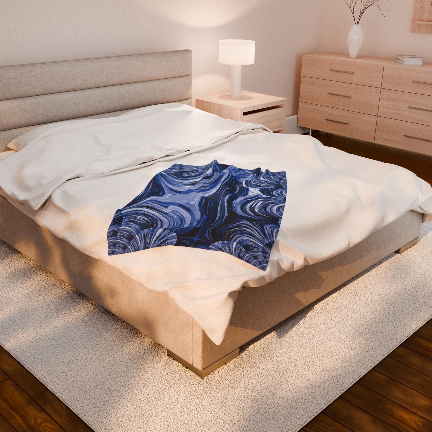 Uzi Spiral Deep Blue Velveteen Plush Blanket, 30" x 40"