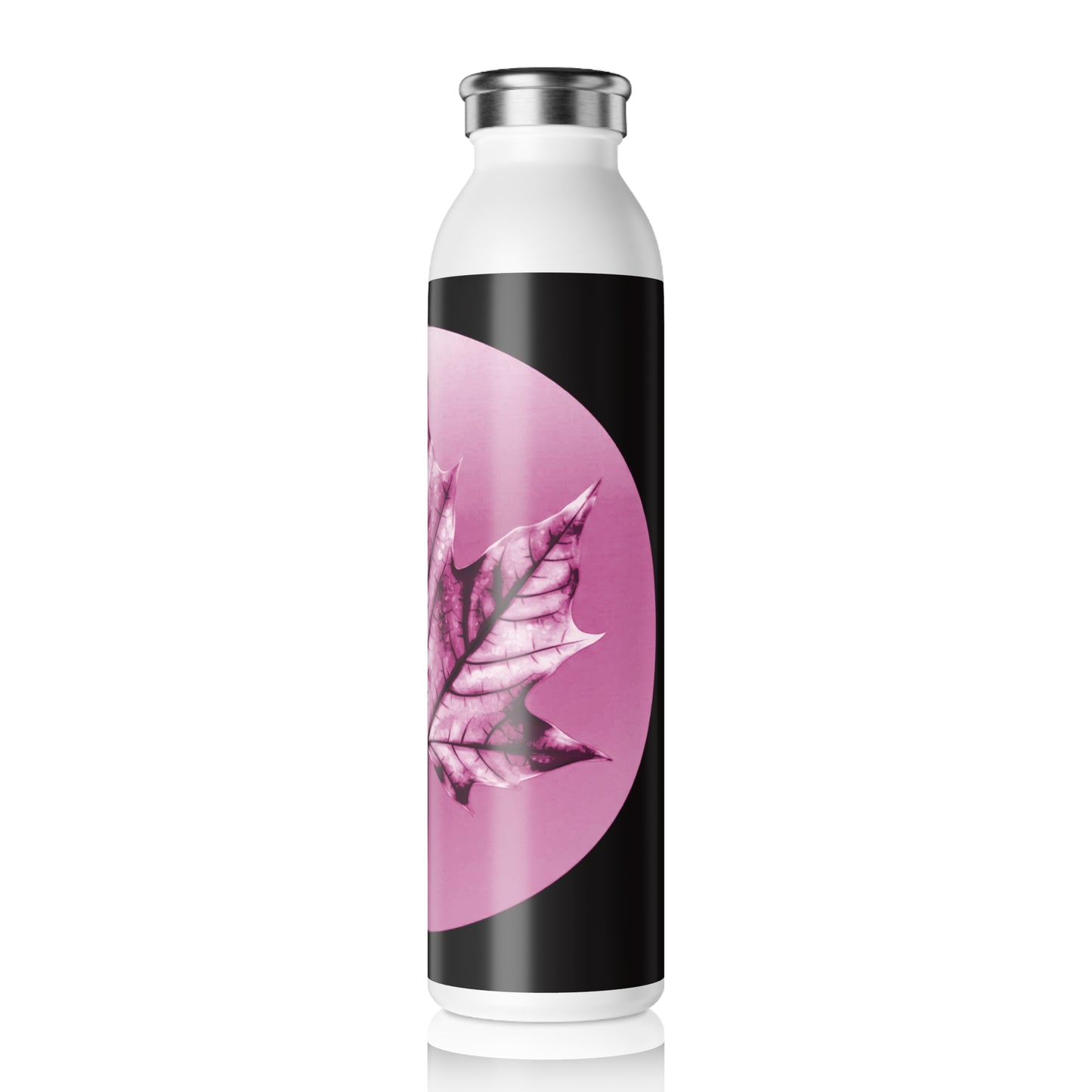 Magenta Maple Leaf Slim Water Bottle, 20 oz White