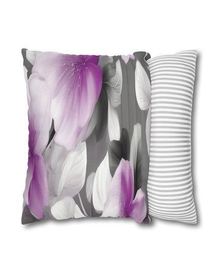 Purple Blossom Floral Bunch Spun Polyester Square Pillowcase, 14" x 14"