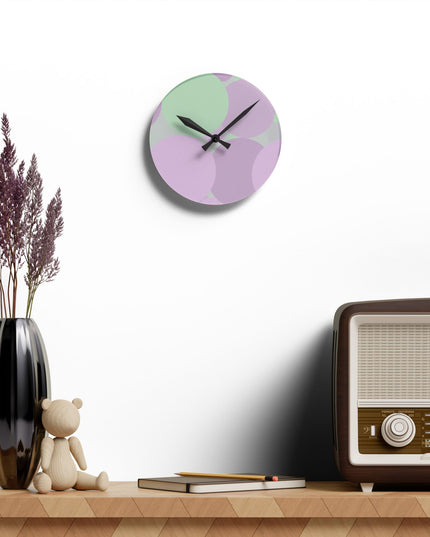 Pastel Lavender Purple and Soft Green Patches Acrylic Round Wall Clock, 8" x 8"