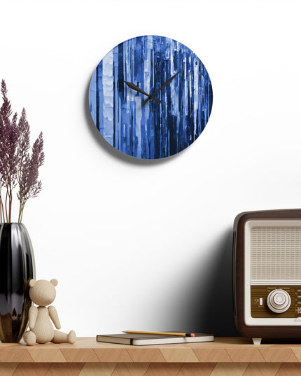Striped Deep Blue Acrylic Wall Clock, Round or Square, 10.75" x 10.75"
