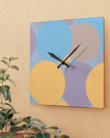 Pastel Baby Blue and Peach Patches Acrylic Wall Clock, Round or Square, 10.75" x 10.75"