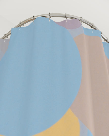 Pastel Baby Blue and Peach Patches Shower Curtains, 71" x 74"