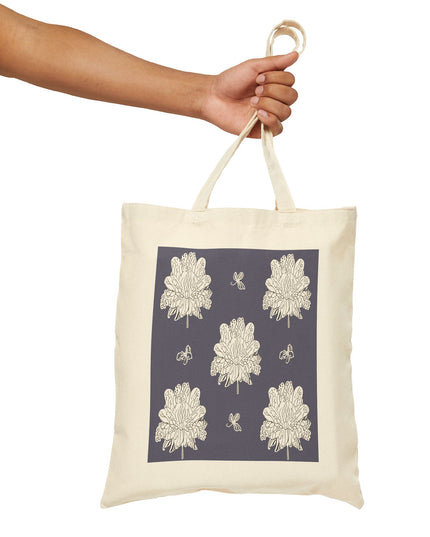 White Floral Butterflies Cotton Canvas Tote Bag