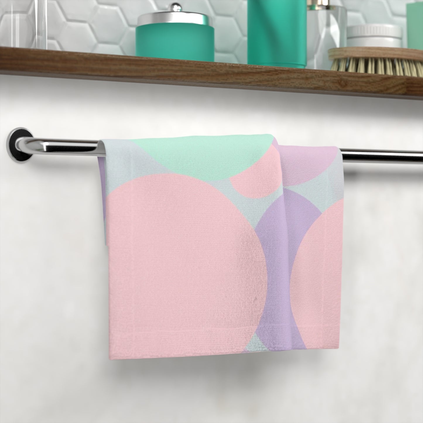 Pastel Peach and Soft Green Patches Face Towel, 13" x 13"
