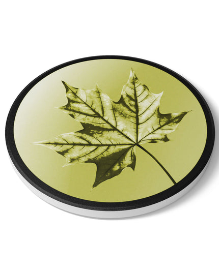 Lemongrass Maple Leaf 4" x 4" Round Ceramic Coaster