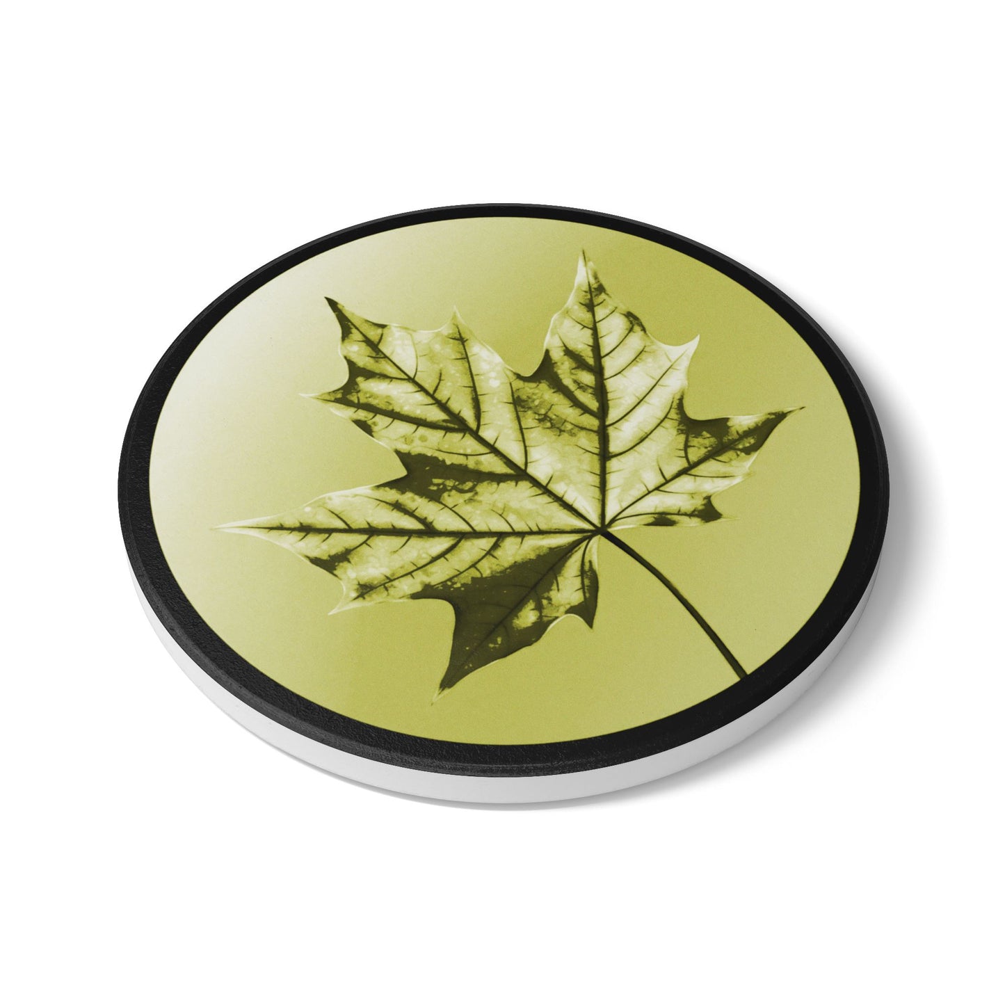 Lemongrass Maple Leaf 4" x 4" Round Ceramic Coaster