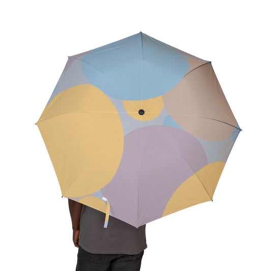 Pastel Baby Blue and Peach Patches Foldable Umbrella - Compact & Chic