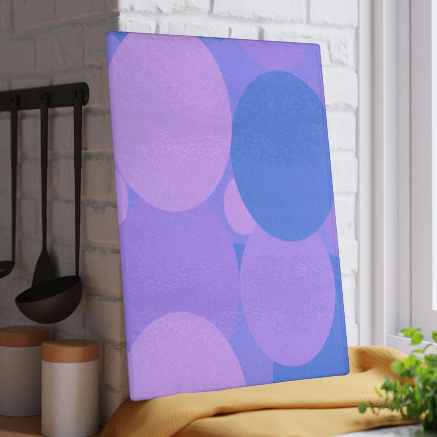 Pastel Purple Family Patches 11" x 15" Glass Cutting Board
