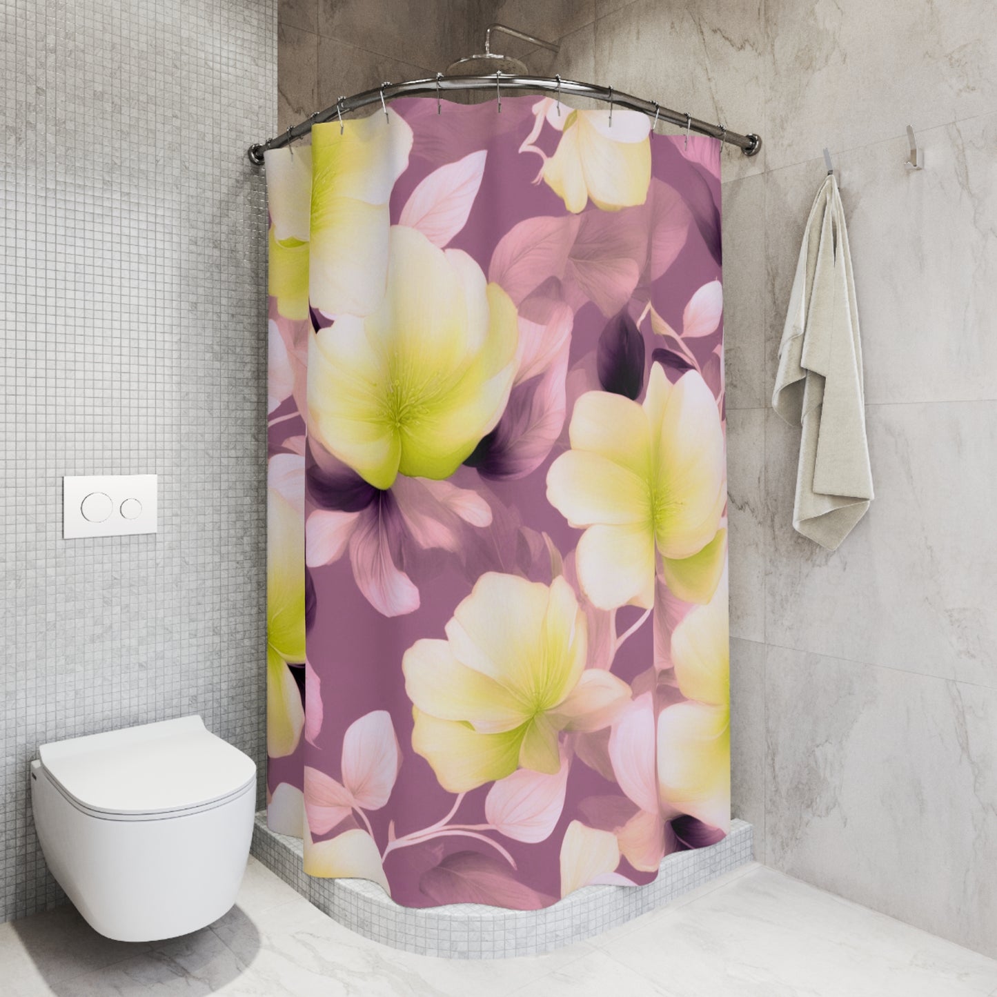 Lemon Blossom Floral Bunch Shower Curtains, 71" x 74"