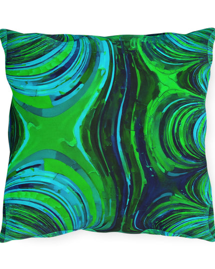 Uzi Spiral Blue Green Outdoor Pillow, 16" x 16"
