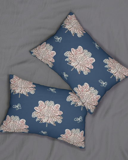 Rose White Floral Butterflies Spun Polyester Lumbar Pillow, 20" x 14"