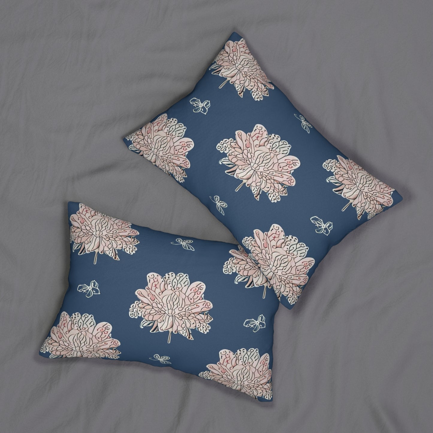 Rose White Floral Butterflies Spun Polyester Lumbar Pillow, 20" x 14"