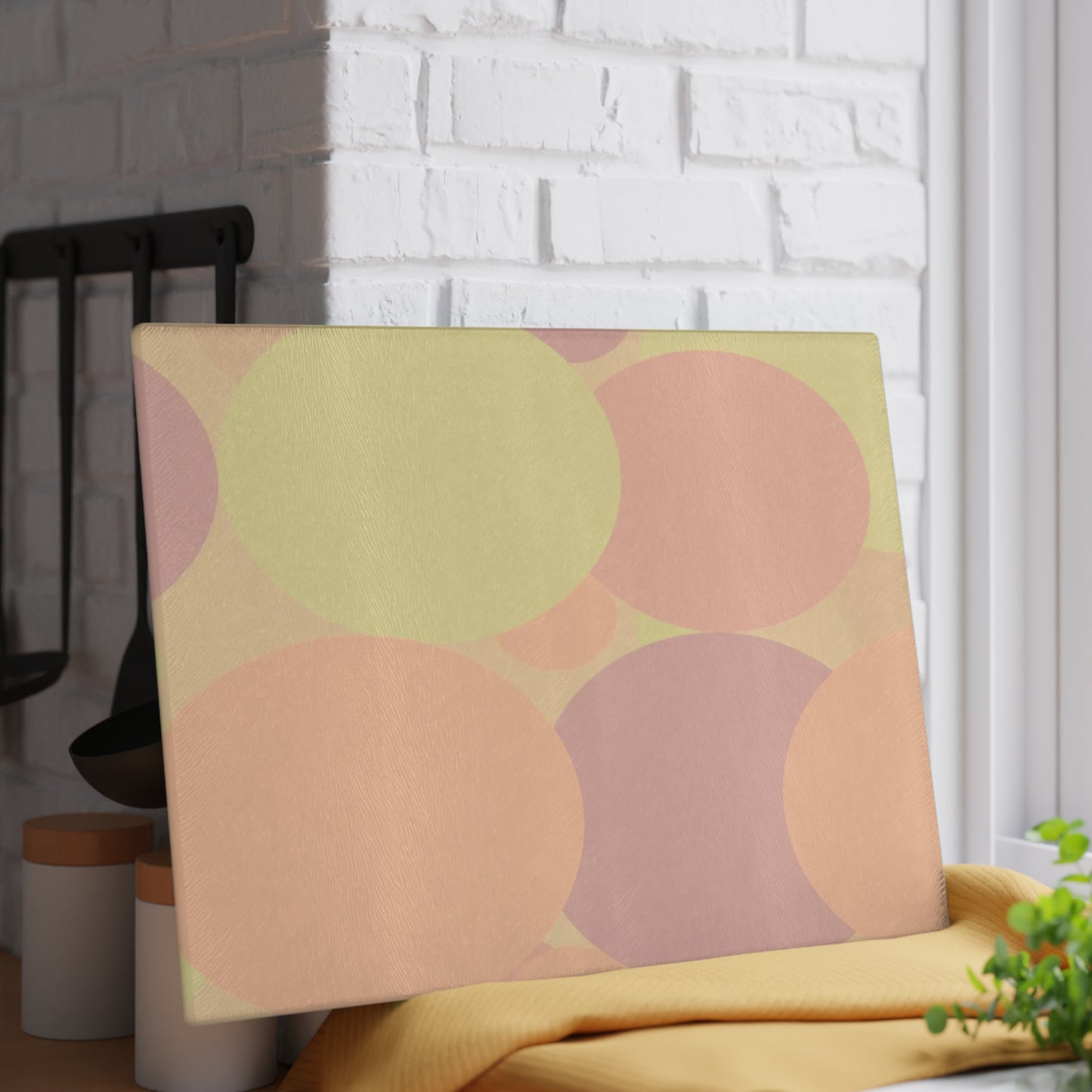 Pastel Hot Peach Patches 11" x 15" Glass Cutting Board