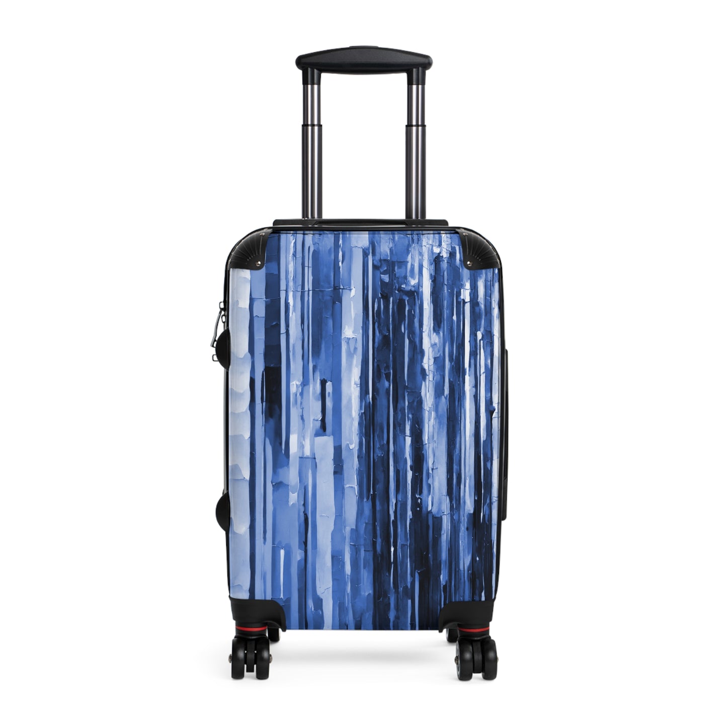 Striped Deep Blue Small Suitcase with built in lock, 4 double-wheels, telescopic handle, and ABS back hard-shell