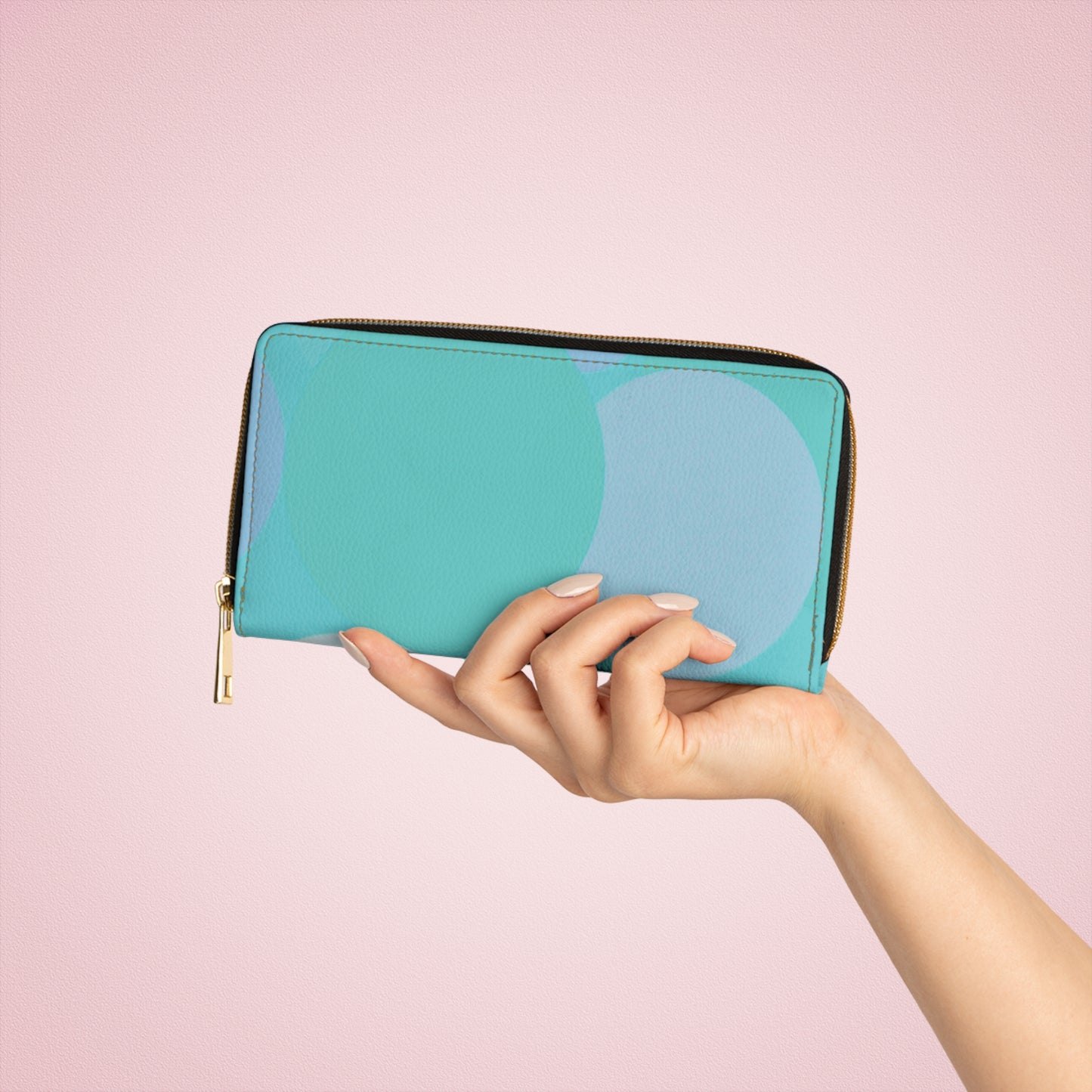 Pastel Tan and Tif Patches Elegant Abstract Zipper Wallet - Stylish & Functional Accessory for Everyday Use