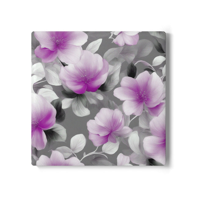 Purple Blossom Floral Bunch Square Ceramic Coaster, 4" x 4"
