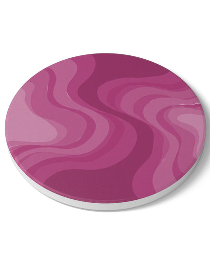 Pinkey Mauve Wavey 4" x 4" Round Ceramic Coaster