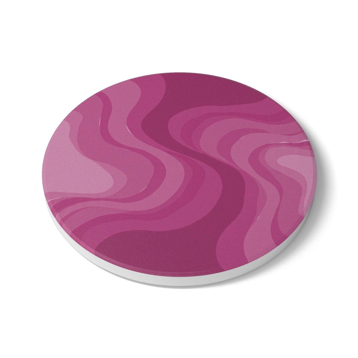 Pinkey Mauve Wavey 4" x 4" Round Ceramic Coaster
