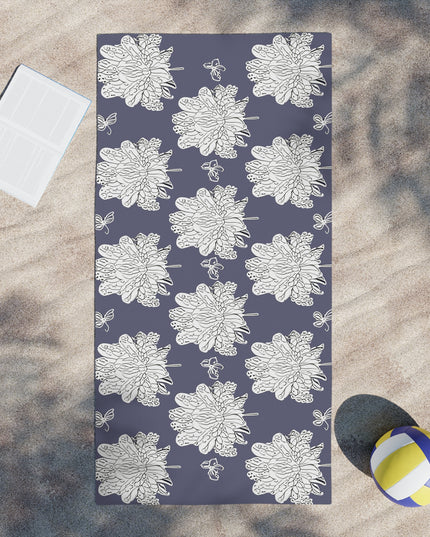 White Floral Butterflies Beach Towel, 30" x 60"