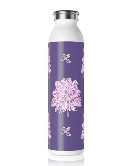 Magenta Floral Butterflies Slim Water Bottle, 20 oz White