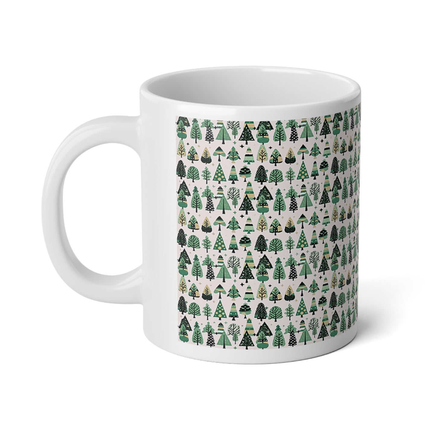 Mini Vintage Green Trees 20 oz White Glossy Jumbo Mug