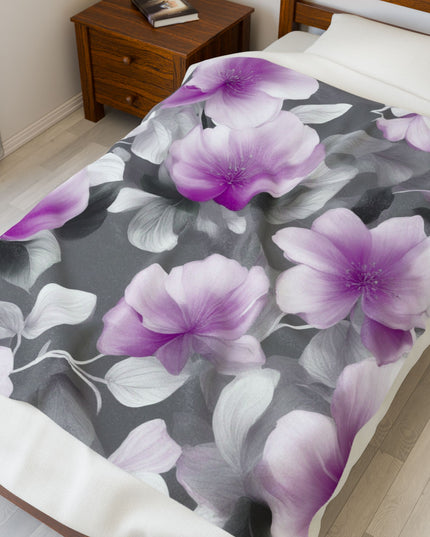 Purple Blossom Floral Bunch Velveteen Plush Blanket, 50" x 60"