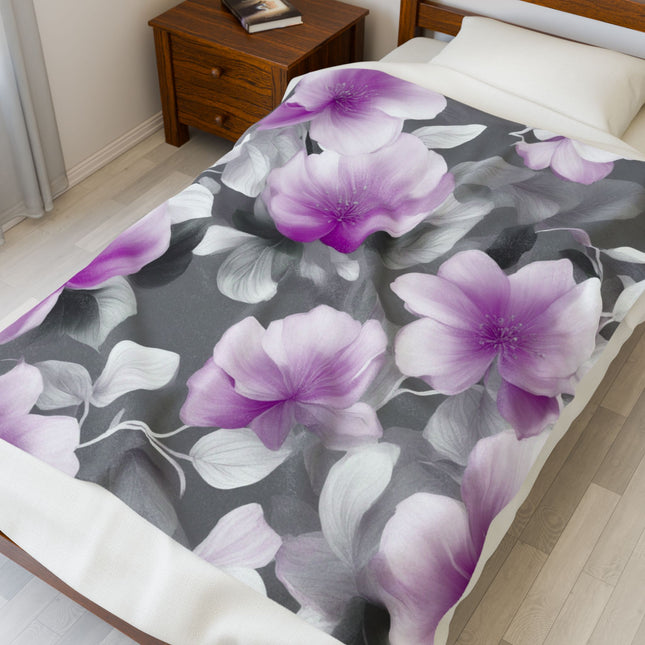 Purple Blossom Floral Bunch Velveteen Plush Blanket, 50" x 60"