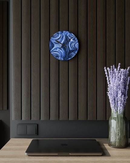 Uzi Spiral Deep Blue Acrylic Round Wall Clock, 8" x 8"