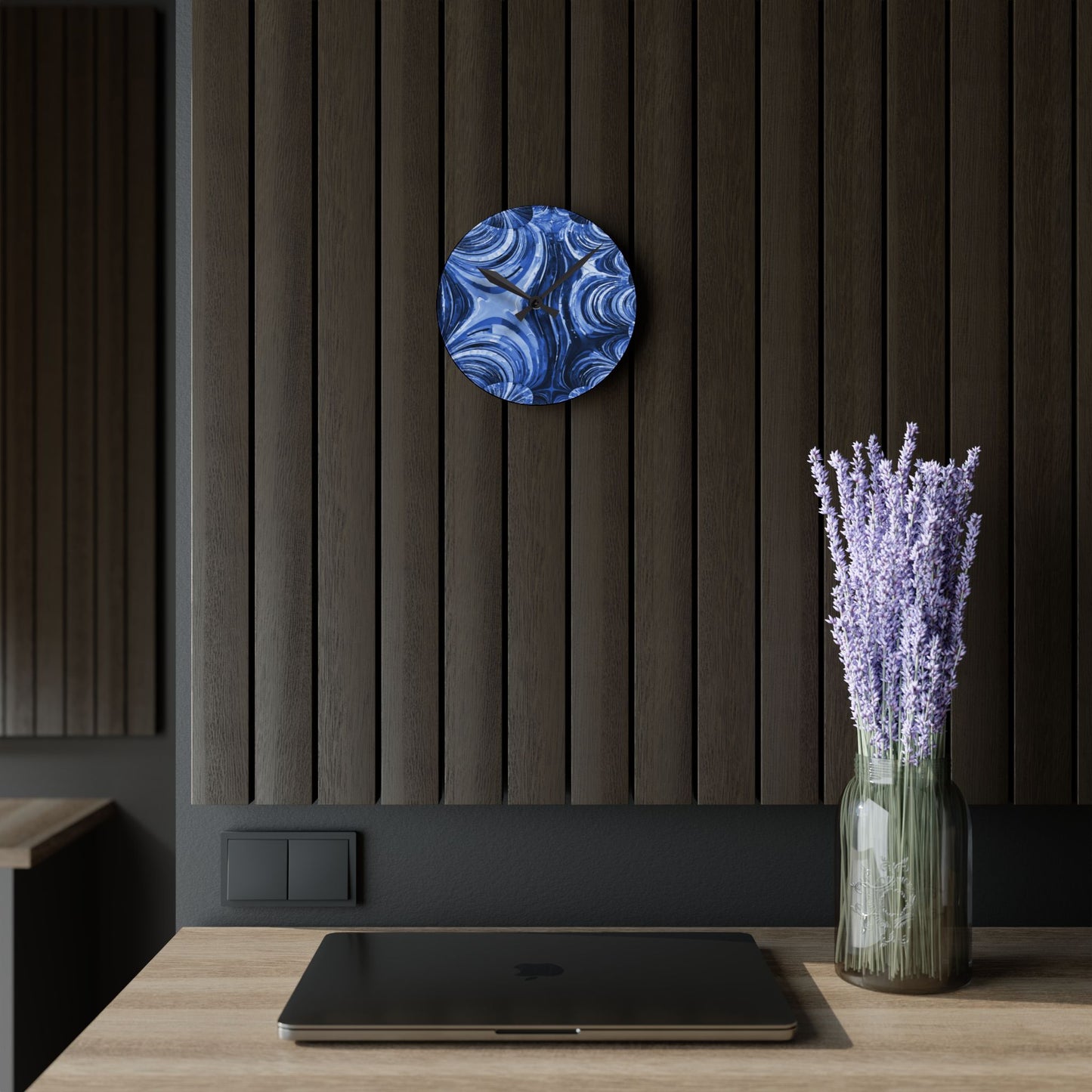 Uzi Spiral Deep Blue Acrylic Round Wall Clock, 8" x 8"