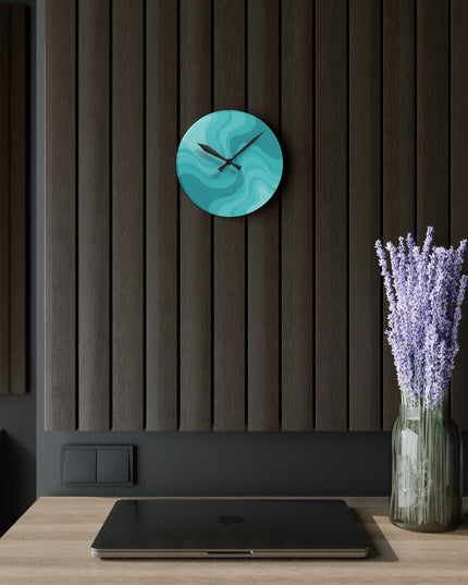 Tif Green Wavey 8" x 8" Round Acrylic Wall Clock