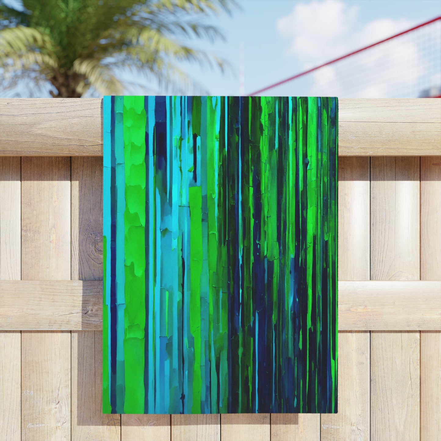 Striped Blue Green Beach Towel, 24" x 44"