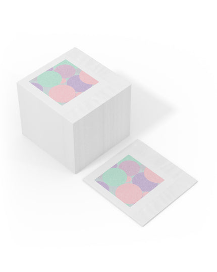 Pastel Peach and Soft Green Patches White Coined Napkins, 4.8" x 4.8"