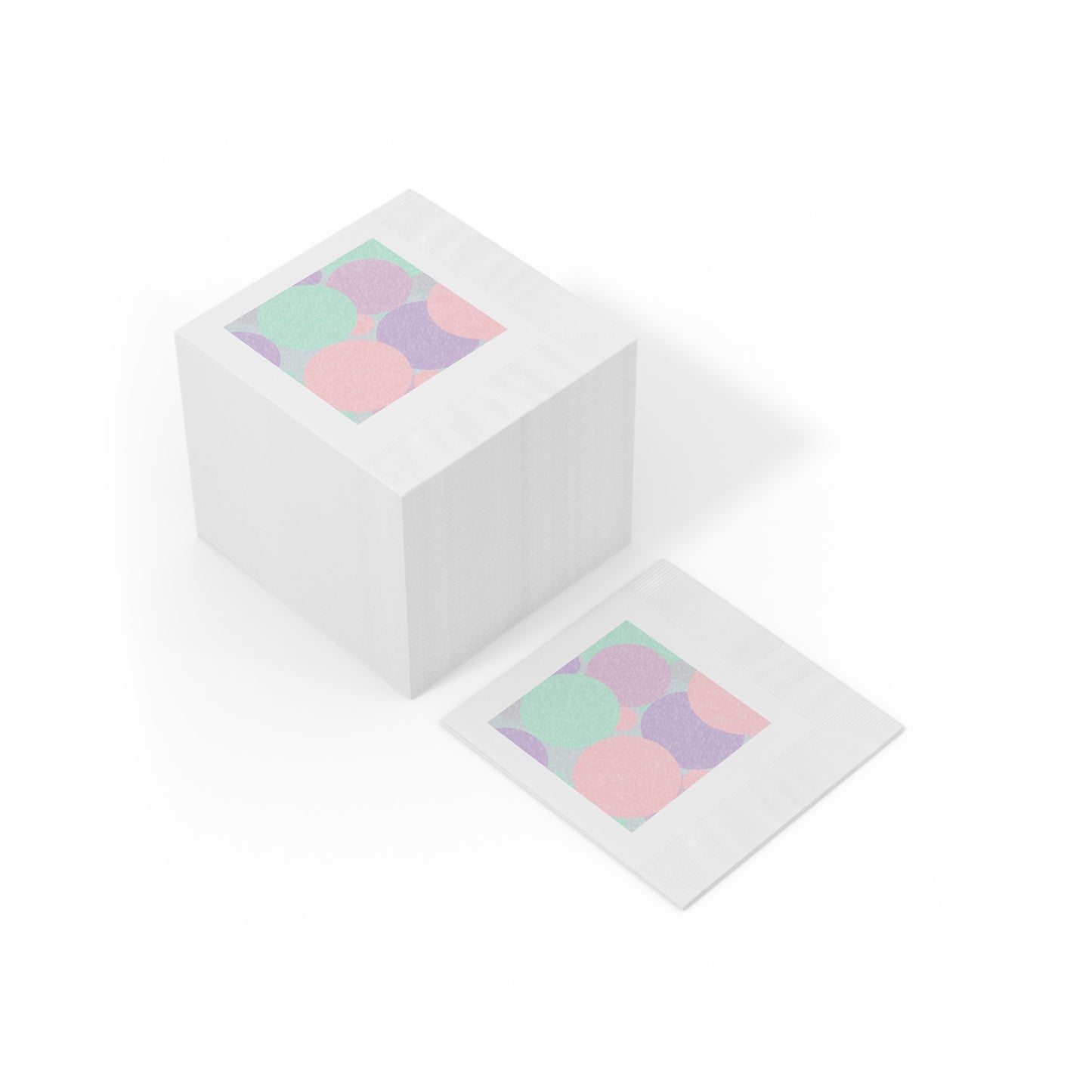 Pastel Peach and Soft Green Patches White Coined Napkins, 4.8" x 4.8"