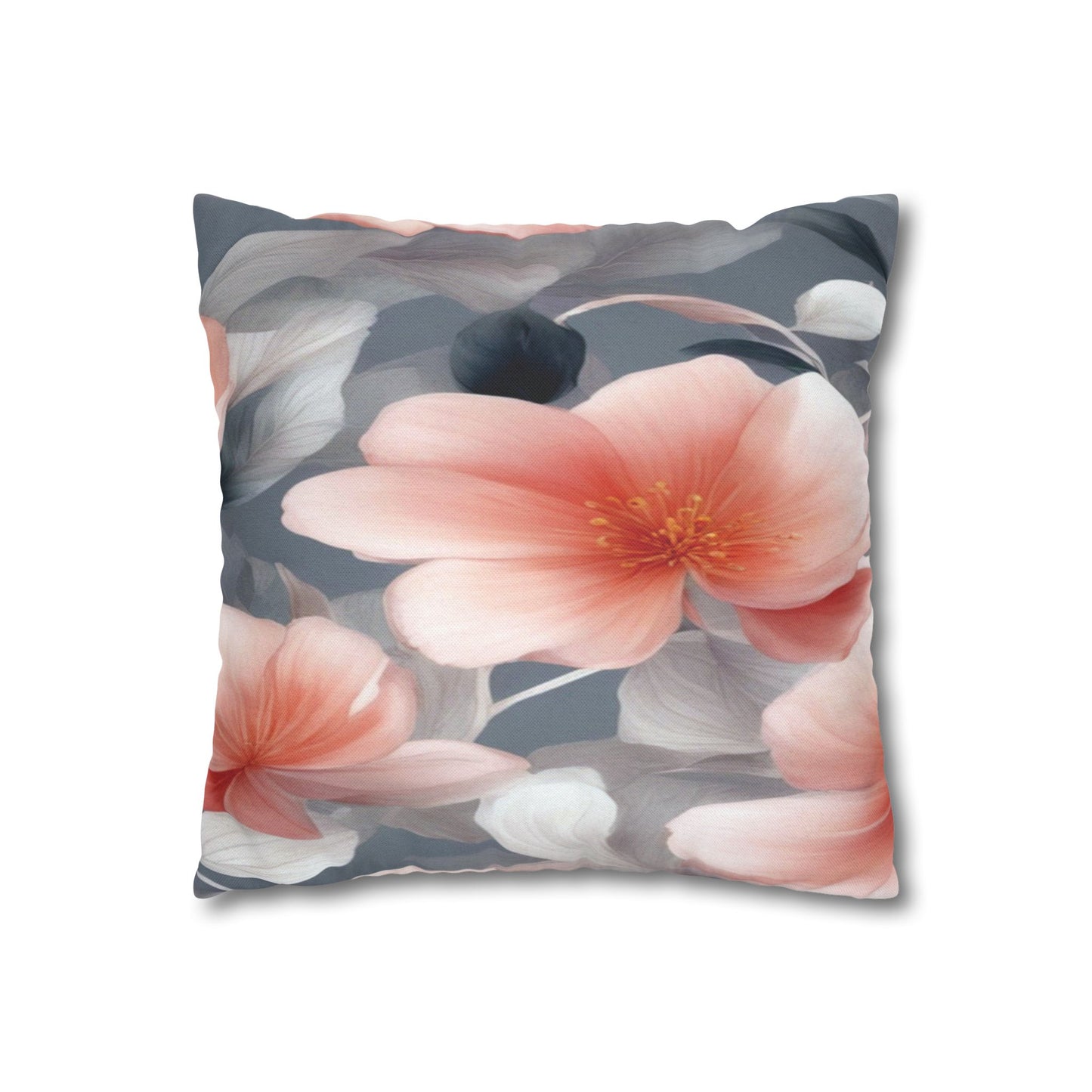 Red Blossom Floral Bunch Spun Polyester Square Pillowcase, 14" x 14"