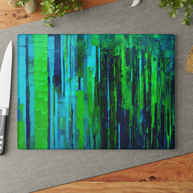 Striped Blue Green 11" x 15" Glass Cutting Board