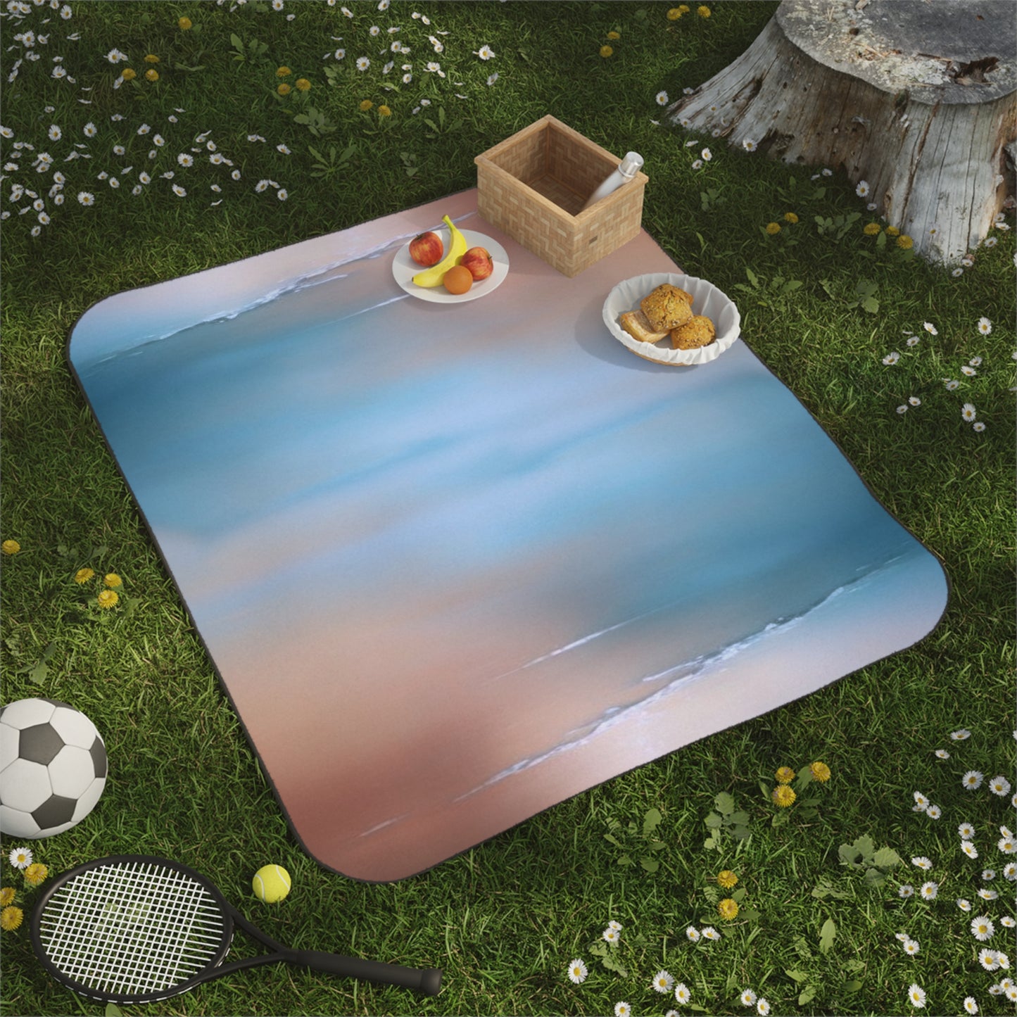 Blue Sea Peach Fog 61" × 51" Picnic Blanket