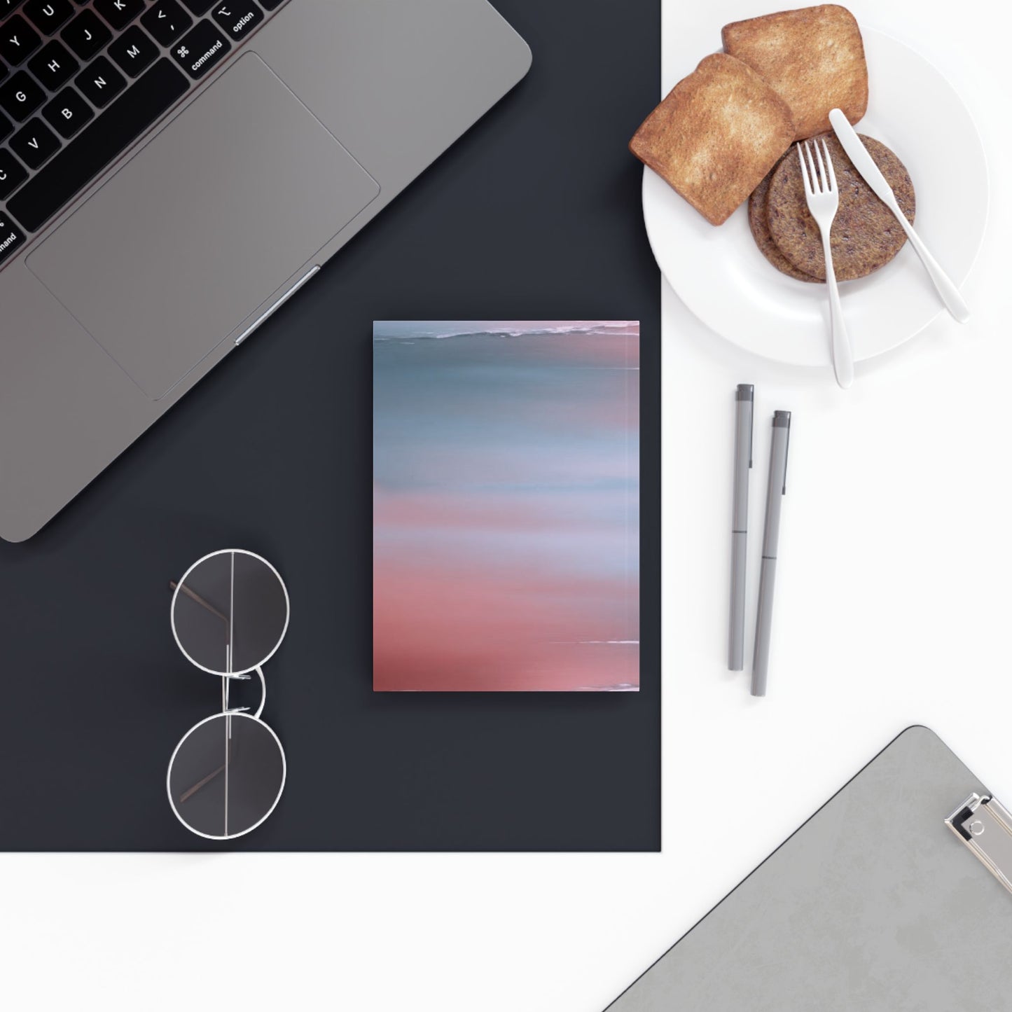 Gray Sea Pink Fog 5.2" x 7.4" Hard Backed Journal with 128 blank pages
