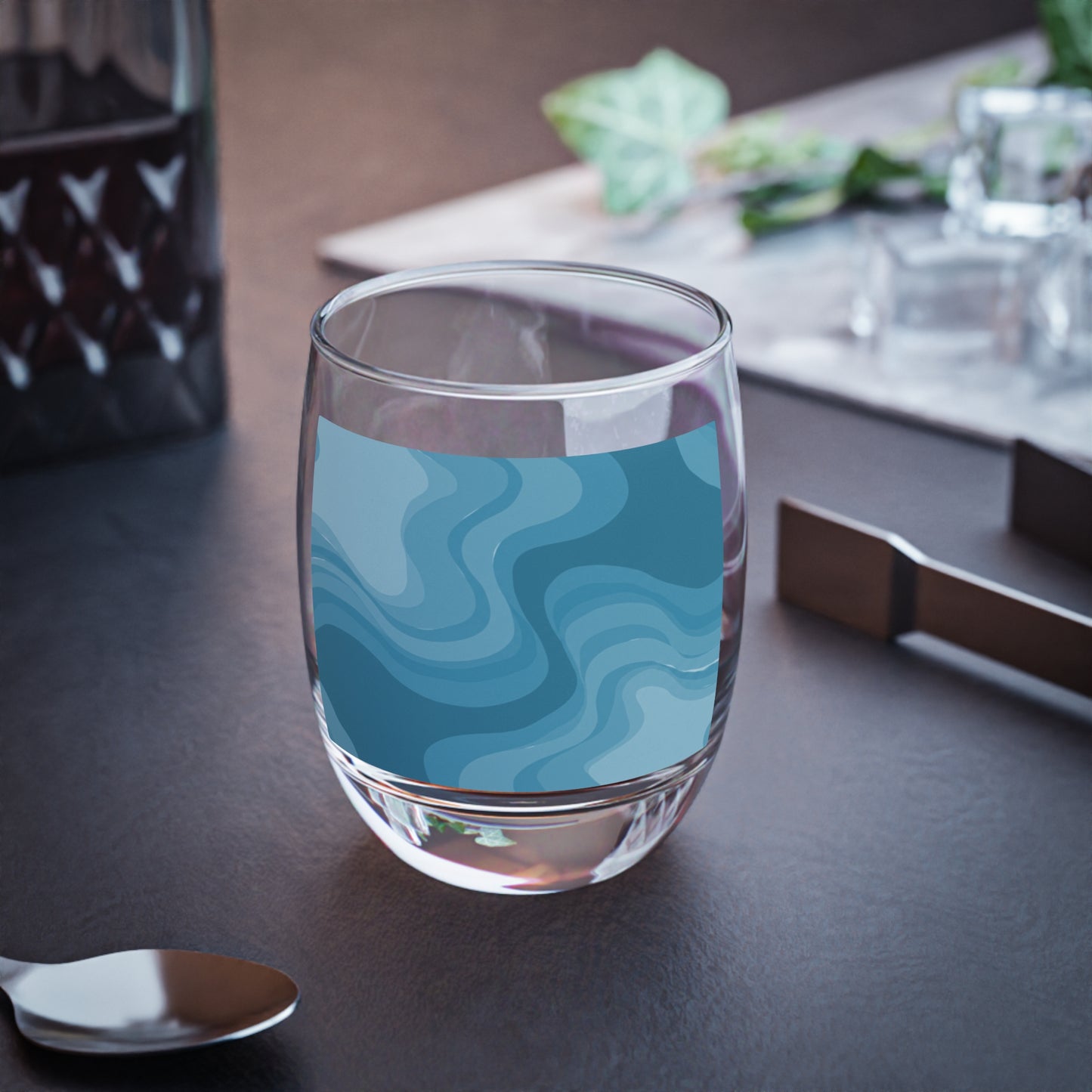 Sky Blue Wavey Whiskey Glass, 6 oz