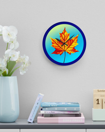 Alpha Maple Leaf Acrylic Wall Clock, Round or Square, 10.75" x 10.75"