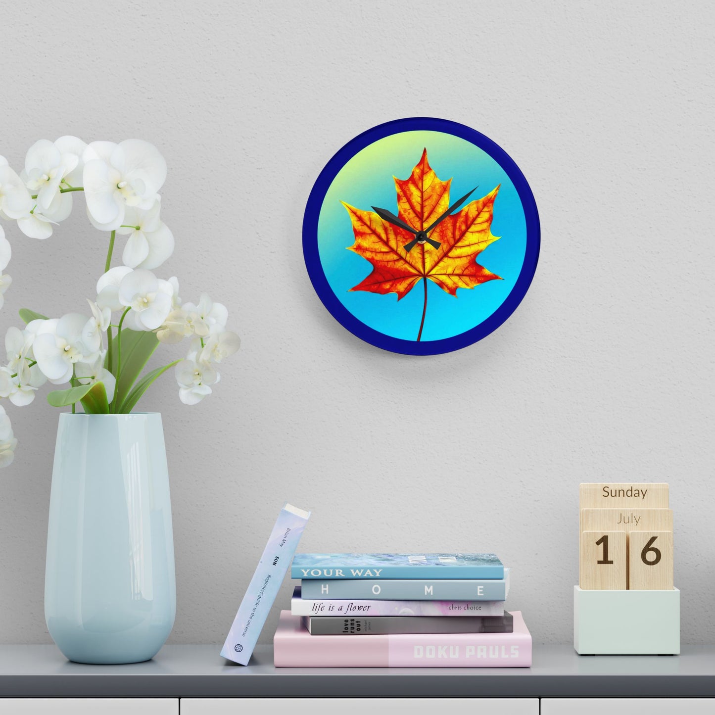 Alpha Maple Leaf Acrylic Wall Clock, Round or Square, 10.75" x 10.75"